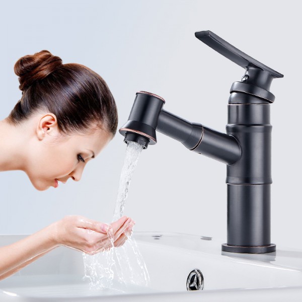 Schwarzer Badezimmer-Wasserhahn, ausziehbarer Waschbecken-Wasserhahn, Einloch-Badezimmer-Wasserhahn, Warm- und Kalt-Mischer-Wasserhahn, Wasserhahn im antiken Stil Schwarzer Badezimmer-Wasserhahn, ausziehbarer Waschbecken-Wasserhahn, Einloch-Badezimmer-Wasserhahn, Warm- und Kalt-Mischer-Wasserhahn, Wasserhahn im antiken Stil
